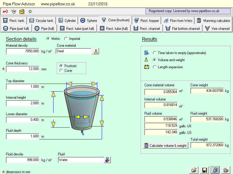 Cone Tank Volume Calculator