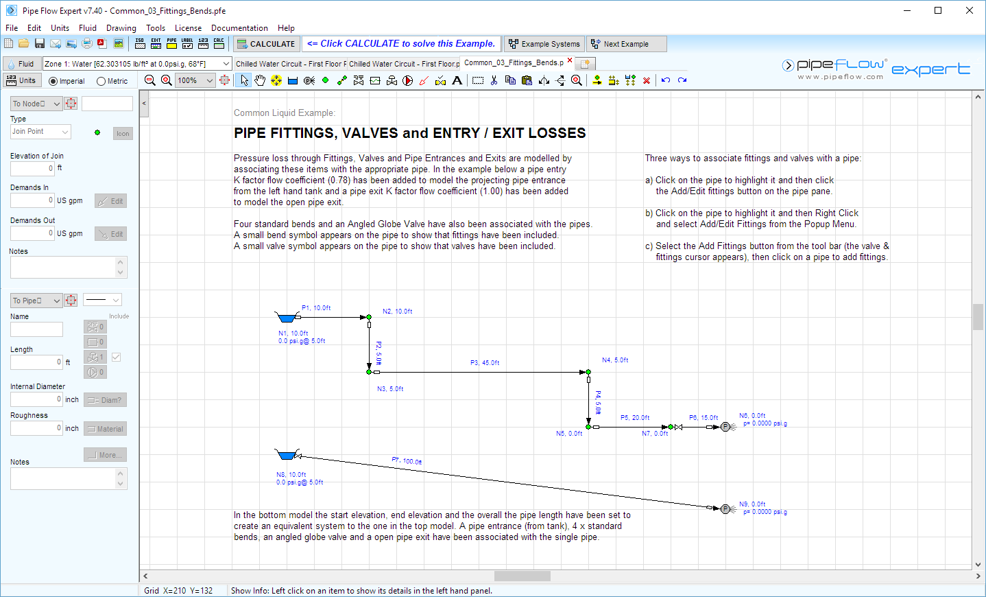 Pipe Flow Expert software fittings and bends