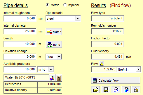 Screenshot of Pipe Flow Wizard Find Flow Rate Calculator