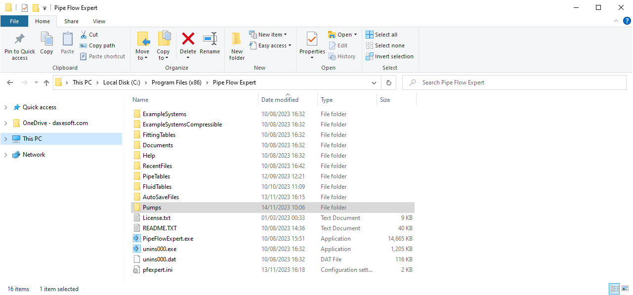 Pipe Flow Expert software Installation Folder