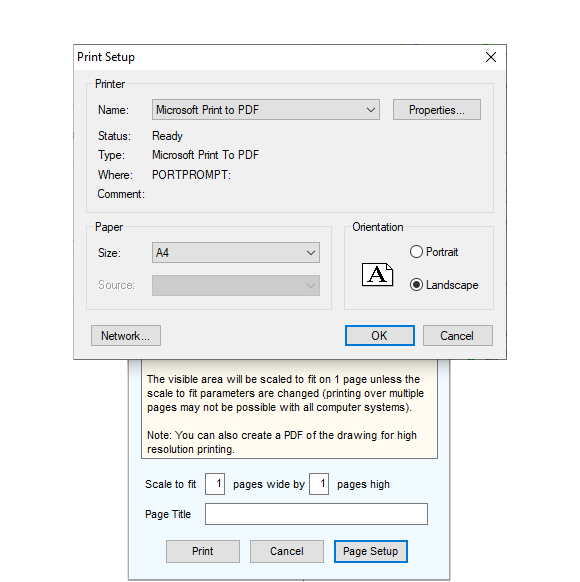Pipe Flow Expert Print Page Setup Option Screen