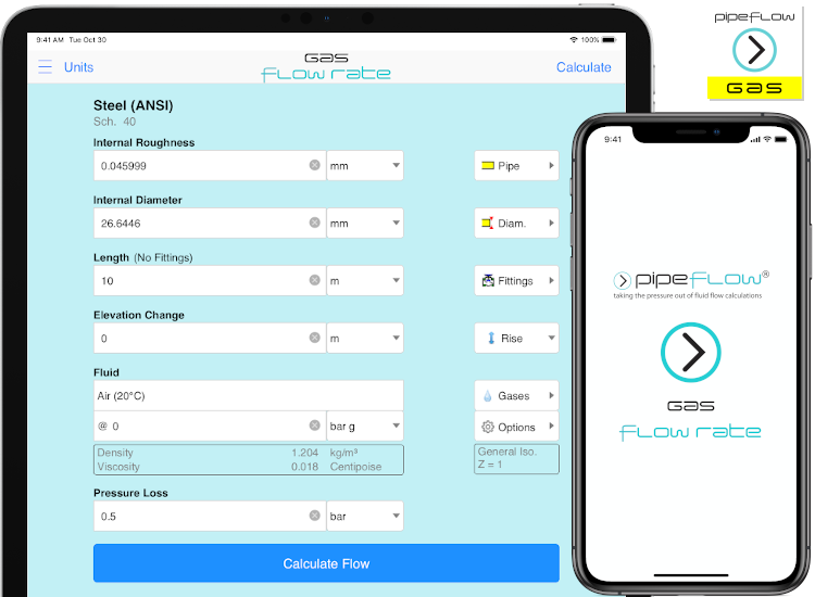 Pipe Flow Gas Flow Rate Calculator for iOS