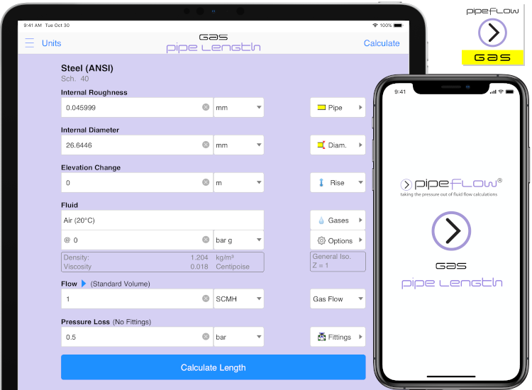 Pipe Flow Gas Pipe Length Calculator for iOS