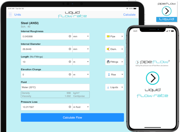 Pipe Flow Liquid Flow Rate Calculator for iOS