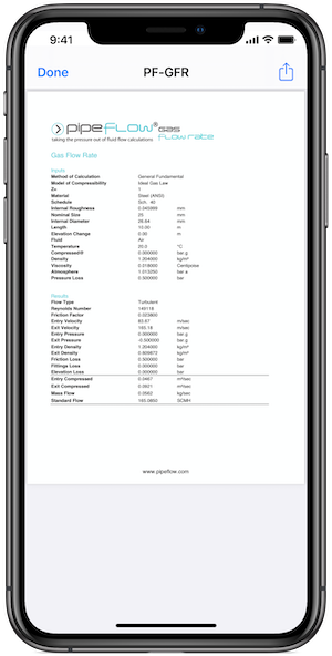 Pipe Flow Gas Flow Rate Report Screen