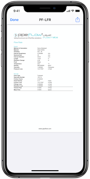 Pipe Flow Liquid Flow Rate Report Screen