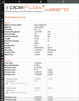 Pipe Flow Wizard Software Excel Report