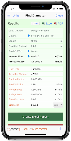 Pipe Flow Wizard Find Diameter Results