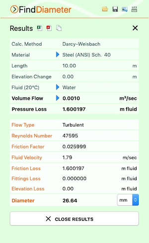 Pipe Flow Wizard Find Diameter Results Pipe Flow Wizard Find Diameter Results