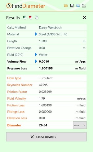 Pipe Flow Wizard Find Diameter Results Pipe Flow Wizard Find Diameter Results