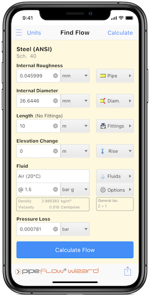 Pipe Flow Wizard Software Find Flow Calculation Screen