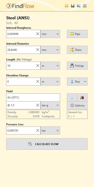 Pipe Flow Wizard Software Find Flow Calculation Screen