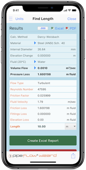 Pipe Flow Wizard Find Length Results