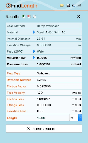 Pipe Flow Wizard Find Length Results
