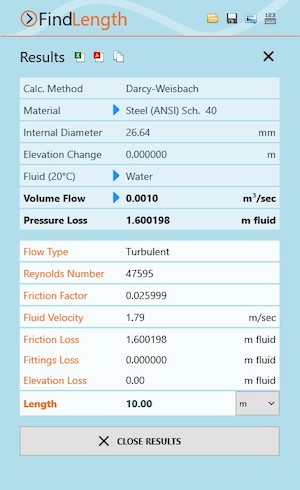 Pipe Flow Wizard Find Length Results