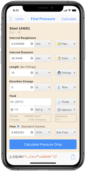 Pipe Flow Wizard Software Find Pressure Drop Calculation Screen