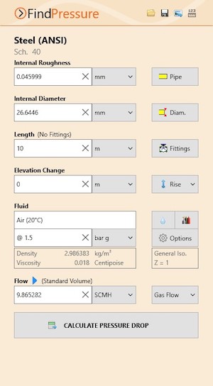 Pipe Flow Wizard Software Find Pressure Drop Calculation Screen